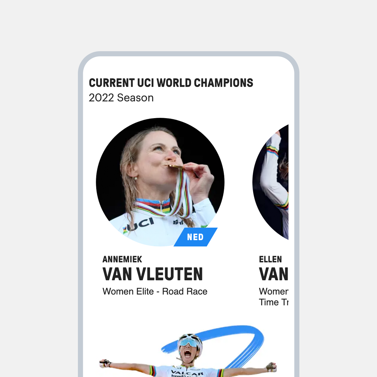 Smart phone screen showing the UCI Championships website - championship page detail