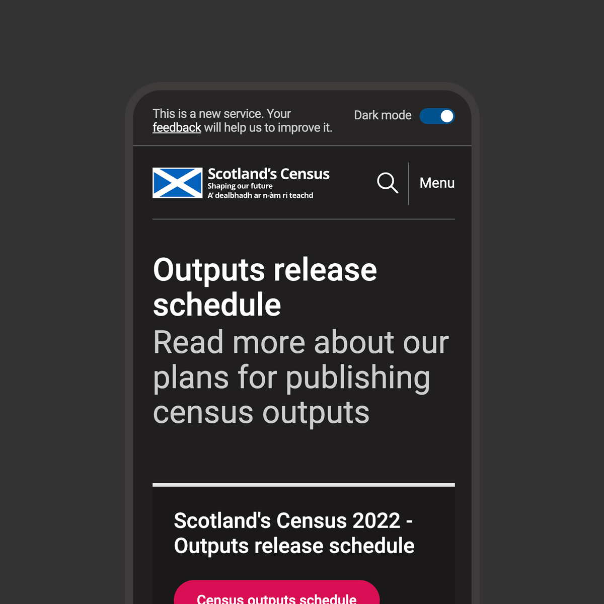 Scotland's Census website page in dark mode