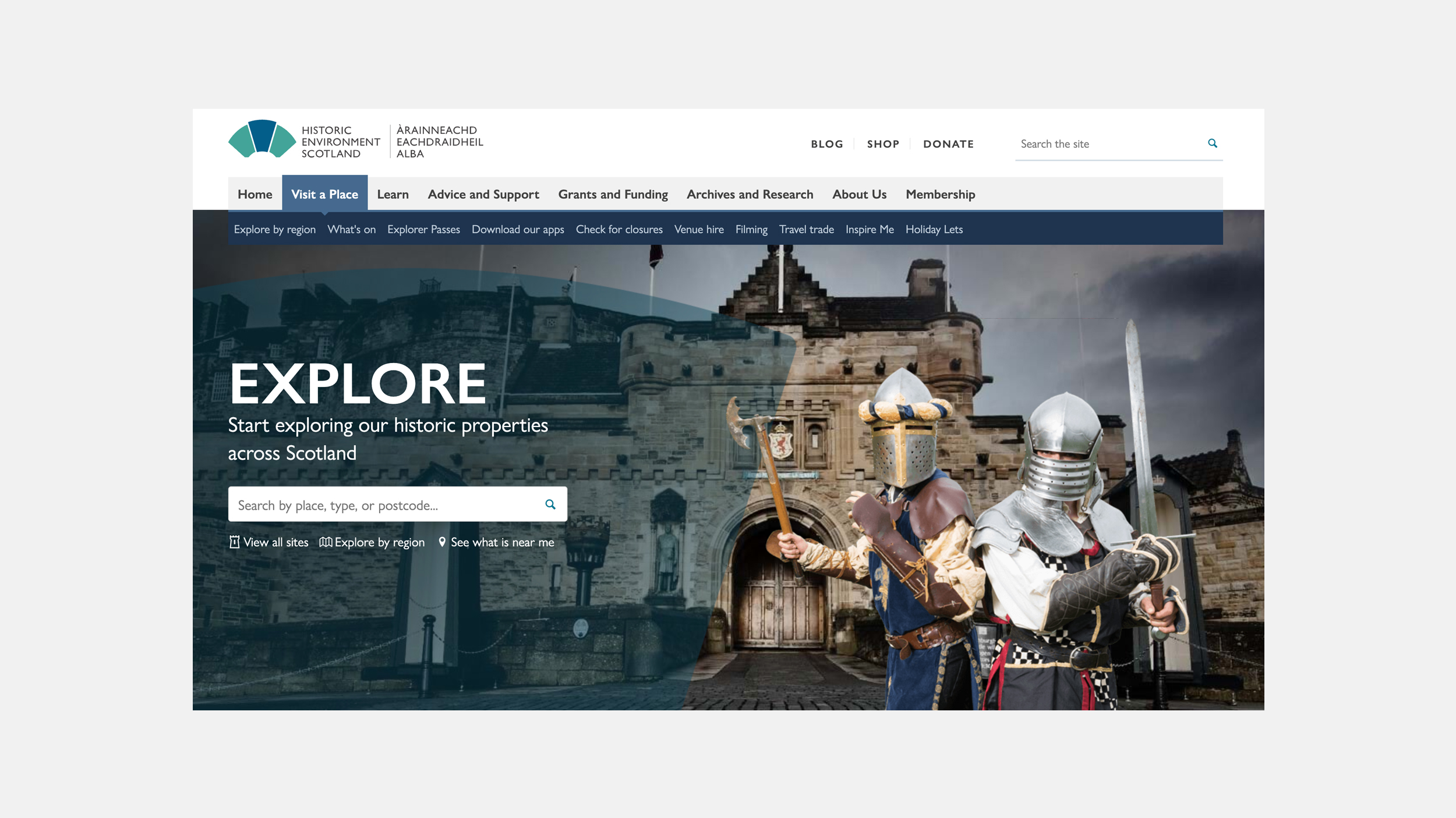 Historic Environment Scotland website home page on a large screen