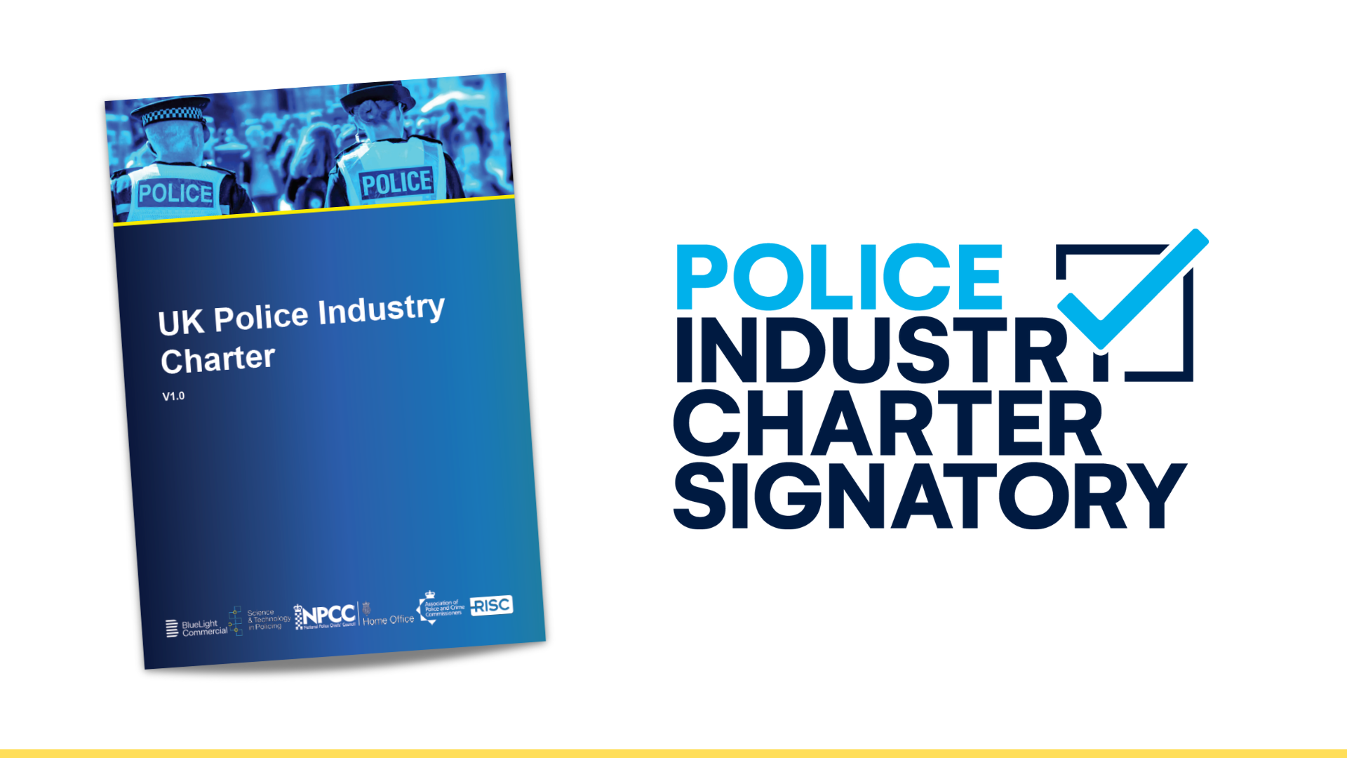 A cover of the UK Police Industry Charter brochure beside the logo of UK Police Industry Charter
