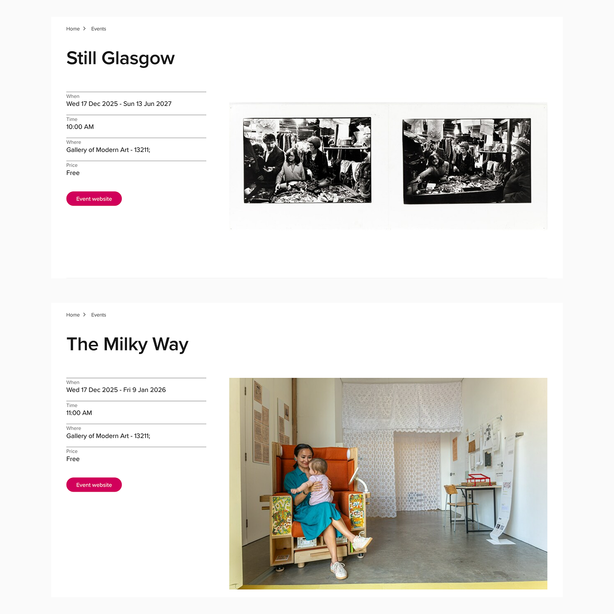 A modular component from the Visit Glasgow website