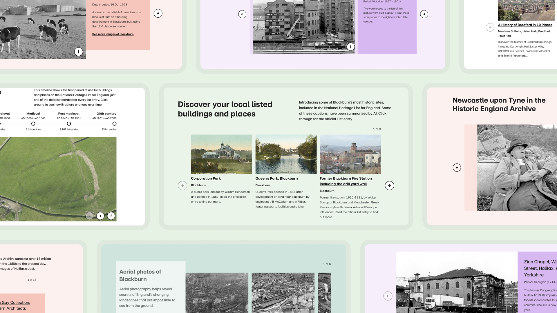A montage of screenshots from Historic England Local Heritage Hub user interface