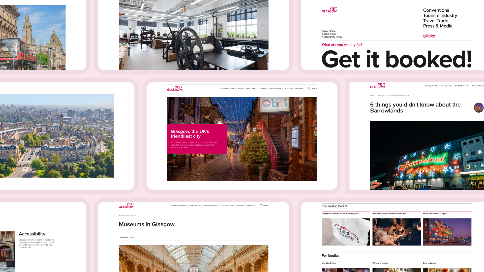 A monategh of screenshots from the VisitGlasgow website