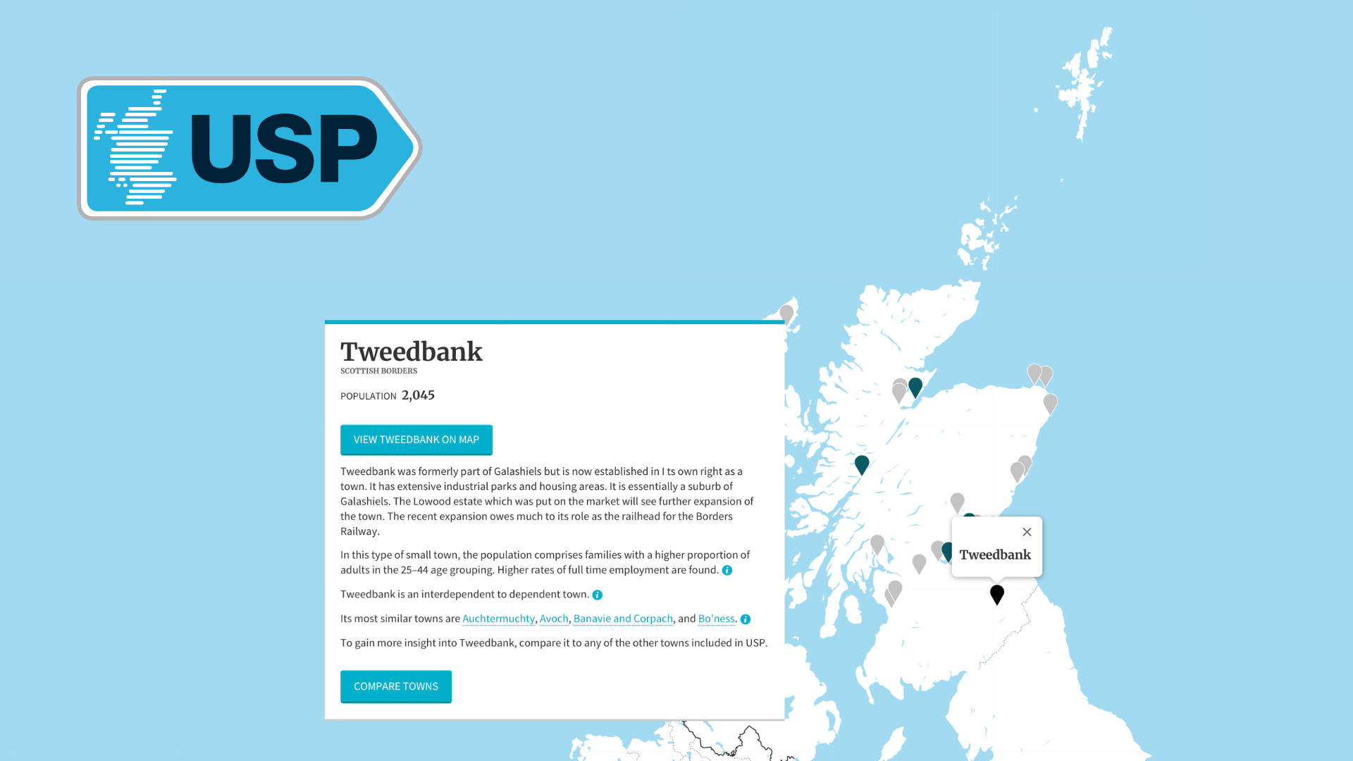 Map view of Understanding Scottish Places with Tweedbank selected