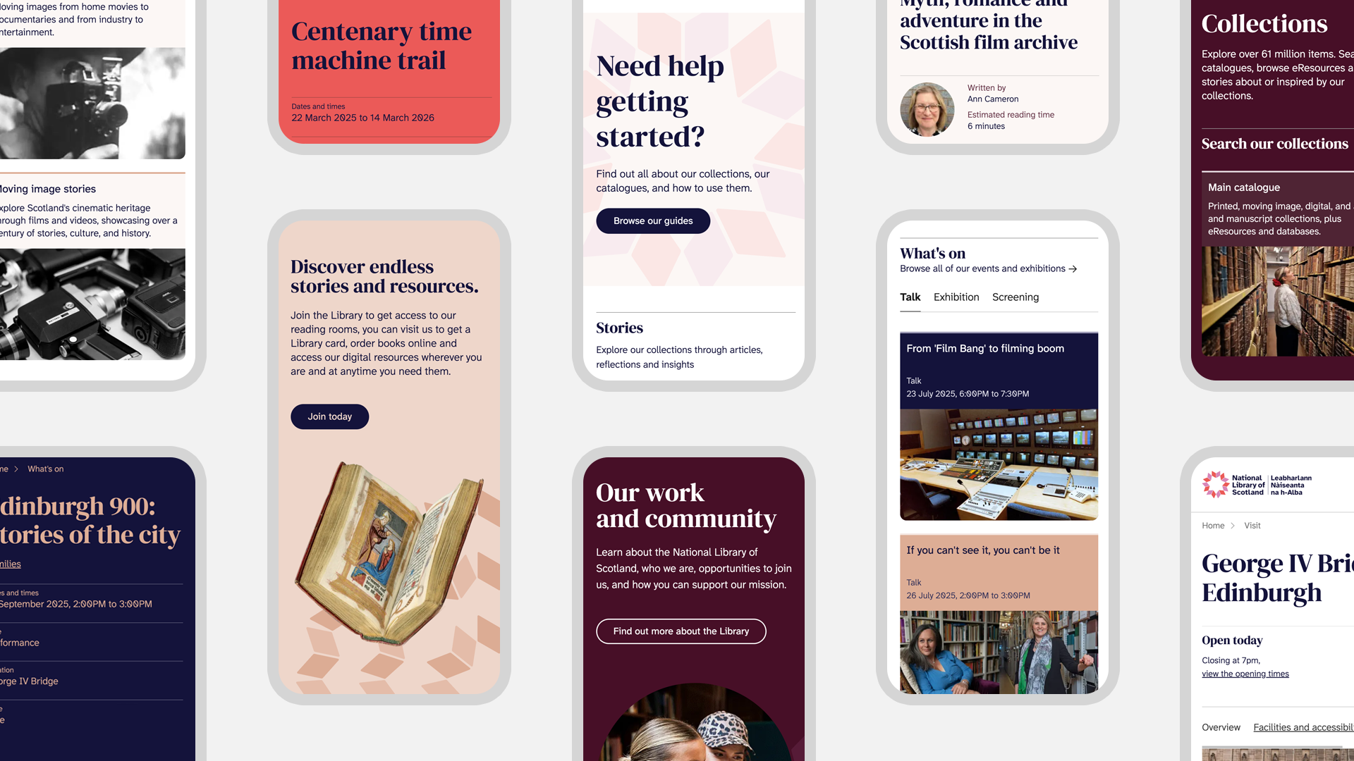 A selection of mobile screenshots from the National Library of Scotland website
