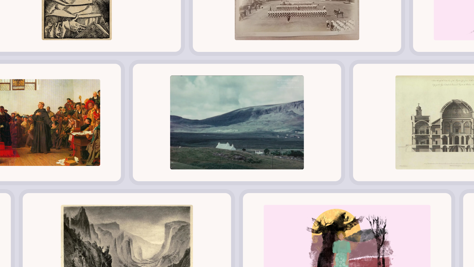 A montage of screenshots from the NLS website of various items from the NLS collection