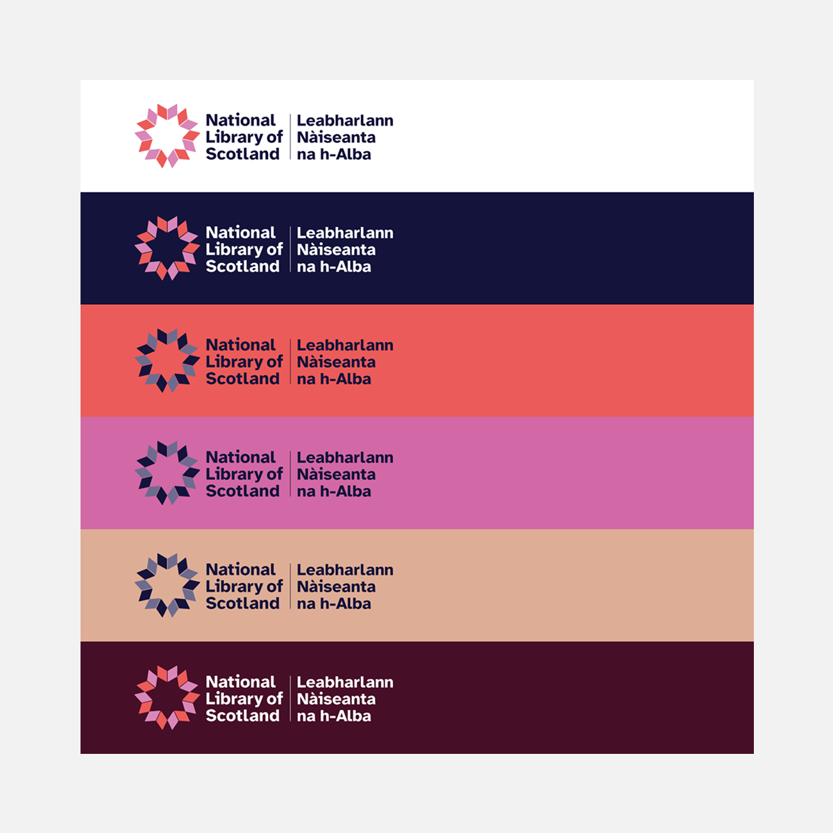 A screenshot montage from a React Storybook design system, showing NLS header pattern colour palettes, built for National Library of Scotland by Storm ID