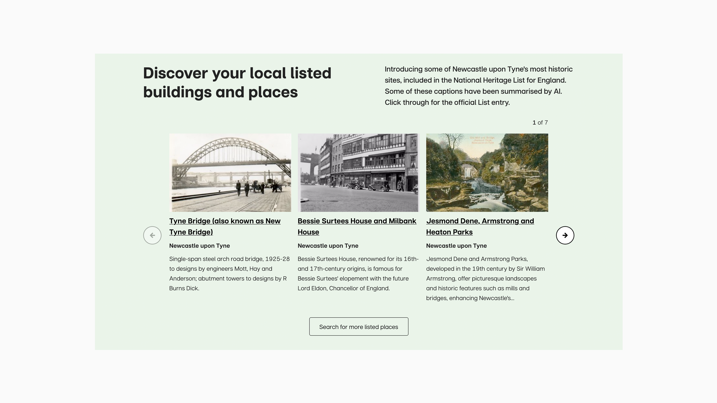 A screenshot from Historic England Local Heritage Hub user interface