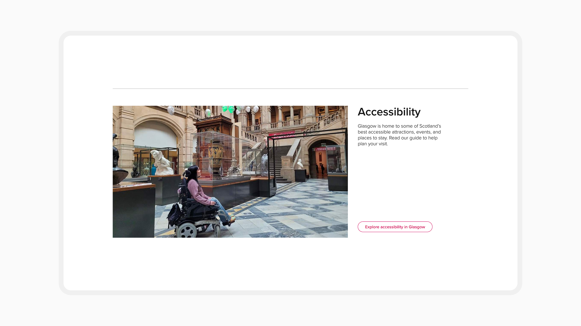 A screenshot of a section on accessibility from the Visit Glasgow website