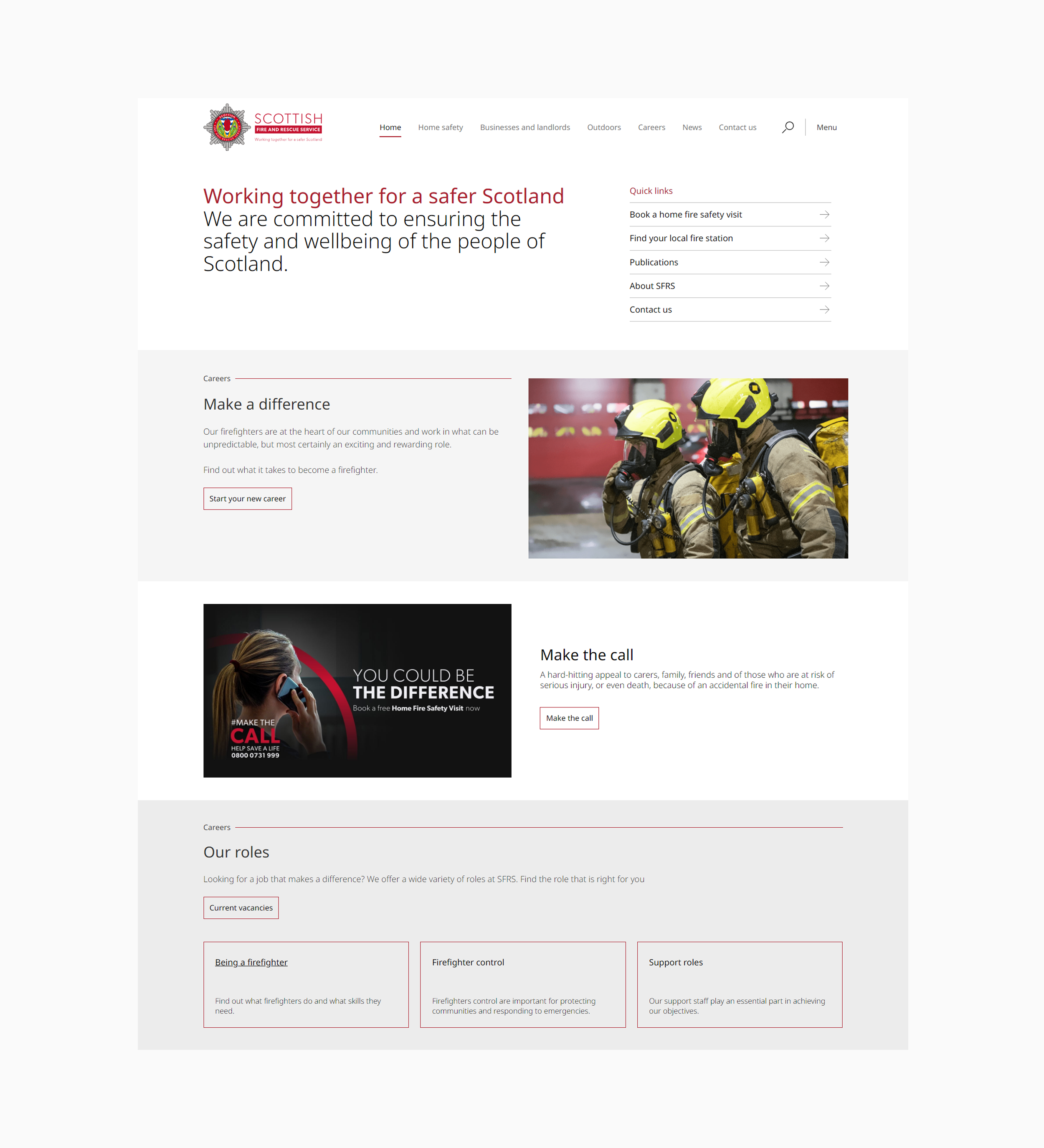 A screenshot of the Scottish Fire and Rescue Service website homepage