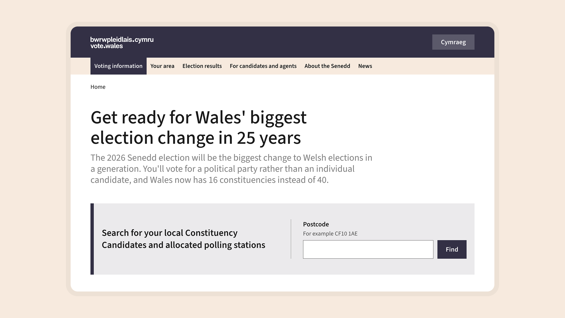 A screenshot of the Vote Wales homepage