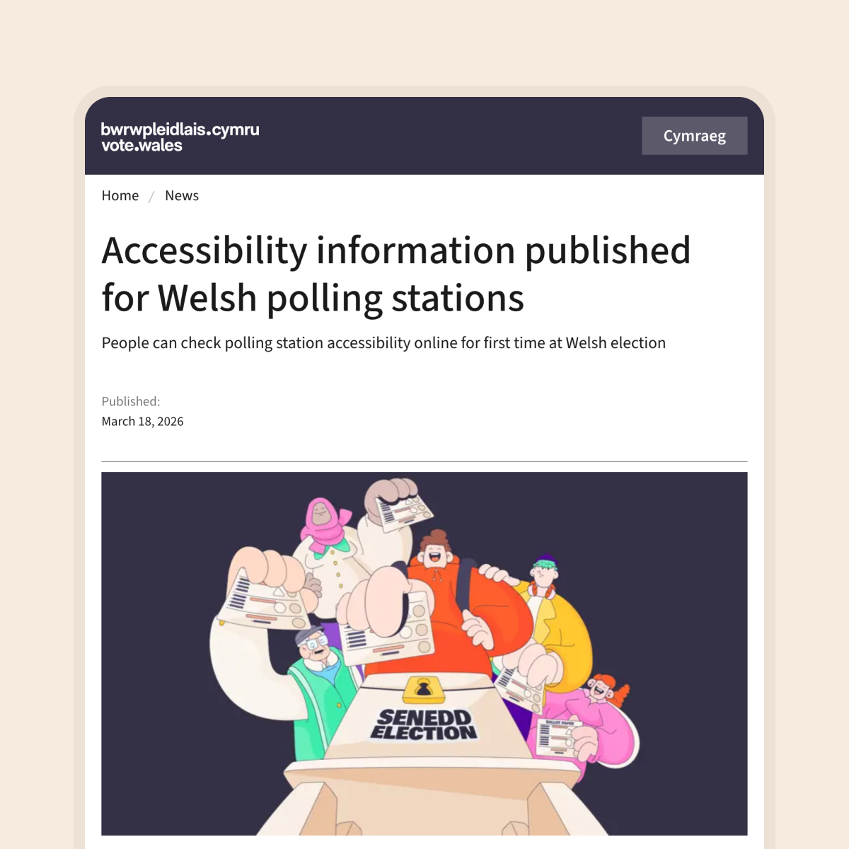 A screenshot of a Vote Wales Voting news page