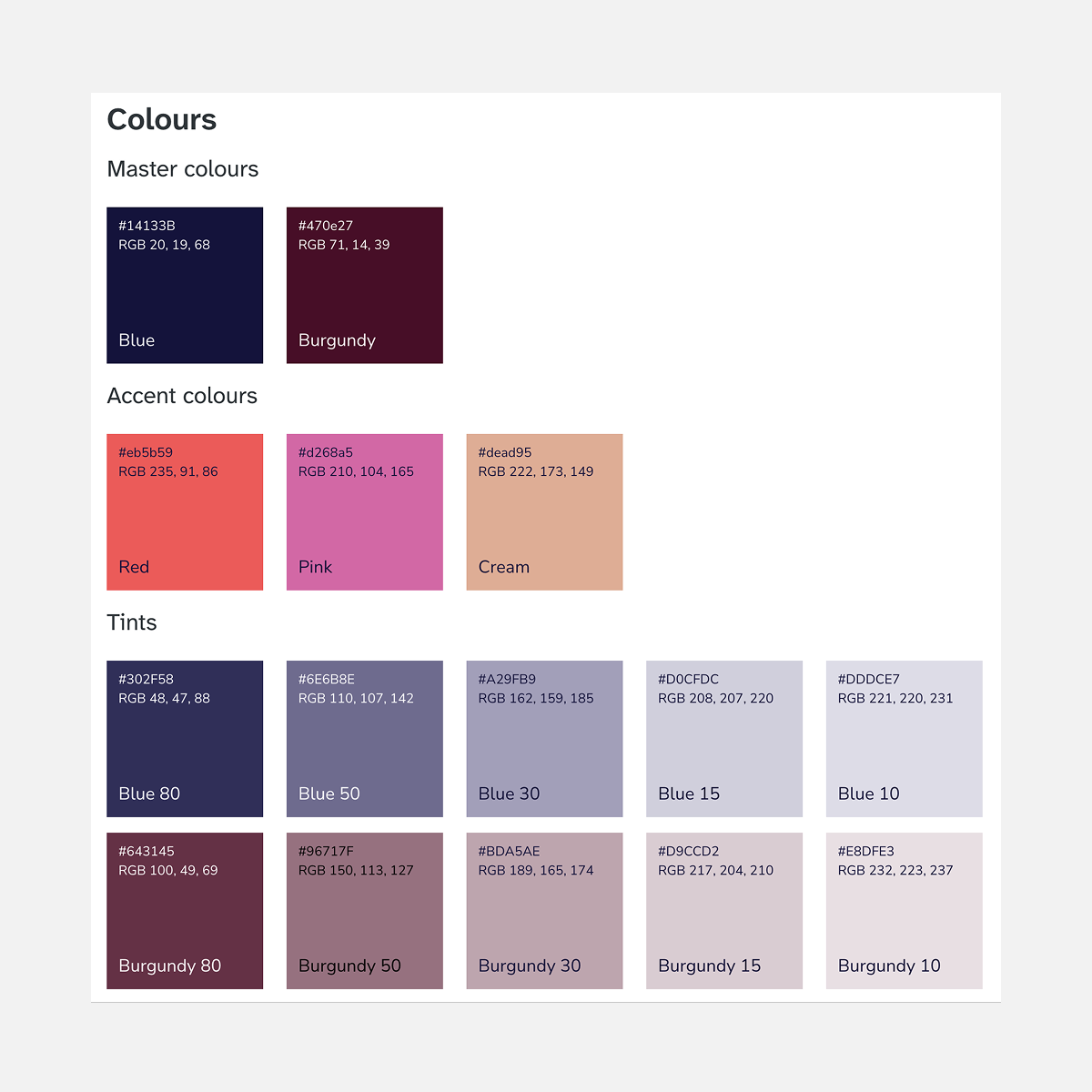 A screenshot from a Storybook design system, showing colour palettes, built for National Library of Scotland by Storm ID