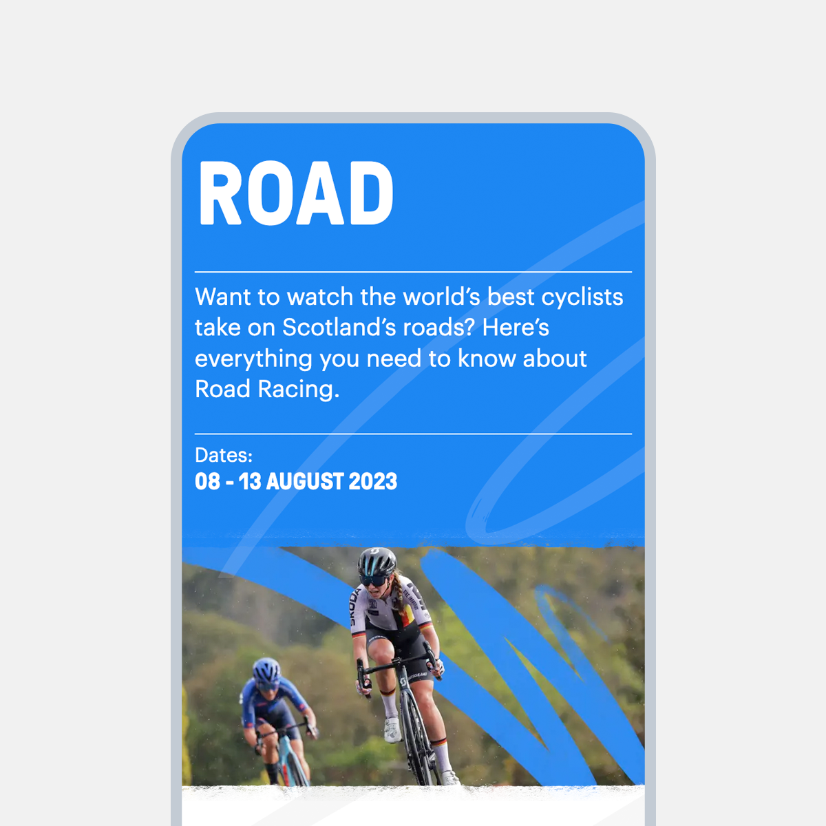 Smart phone screen showing the UCI Championships website - championship page hero