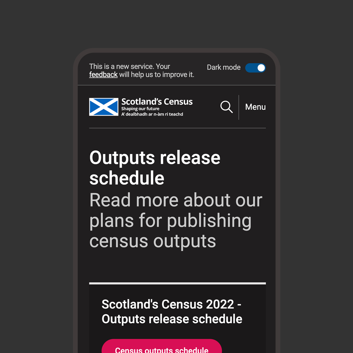 Scotland's Census website page in dark mode
